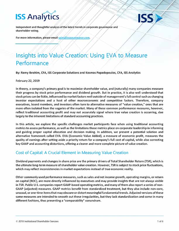 Insights into Value Creation: Using EVA to Measure Performance Insights into Value Creation: Using EVA to Measure Performance