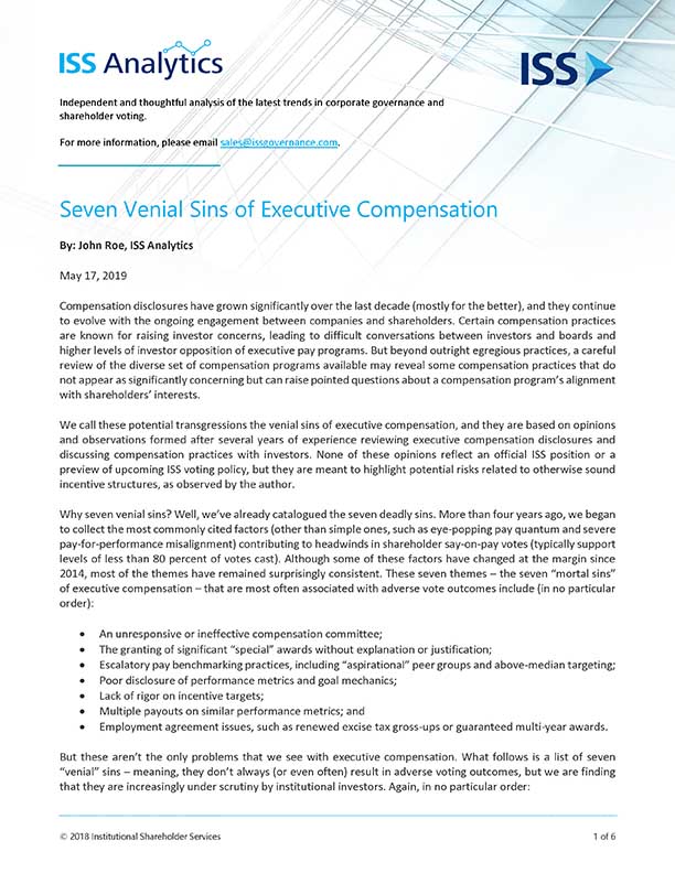 The Seven Venial Sins of Executive Compensation The Seven Venial Sins of Executive Compensation