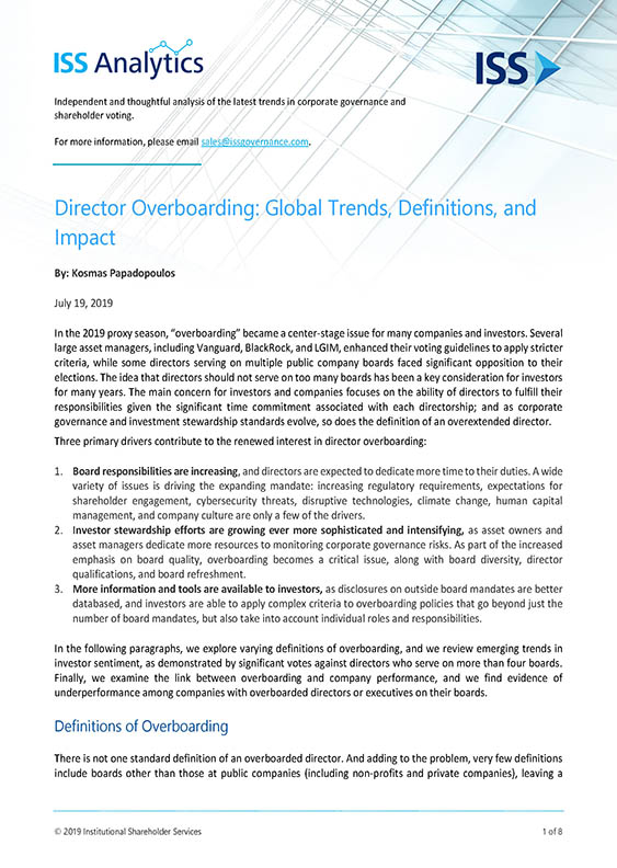 Director Overboarding – Global Trends, Definitions, and Impact Director Overboarding – Global Trends, Definitions, and Impact