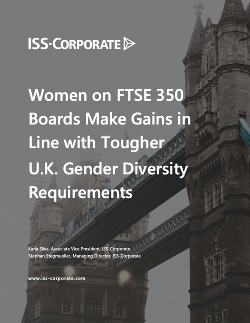 Women on FTSE 350 Boards Make Gains in Line With Tougher U.K. Gender Diversity Requirements